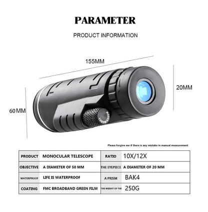 Professional 4k 40X60 High Power Zoom HD Monocular Nanotechnology Telescope