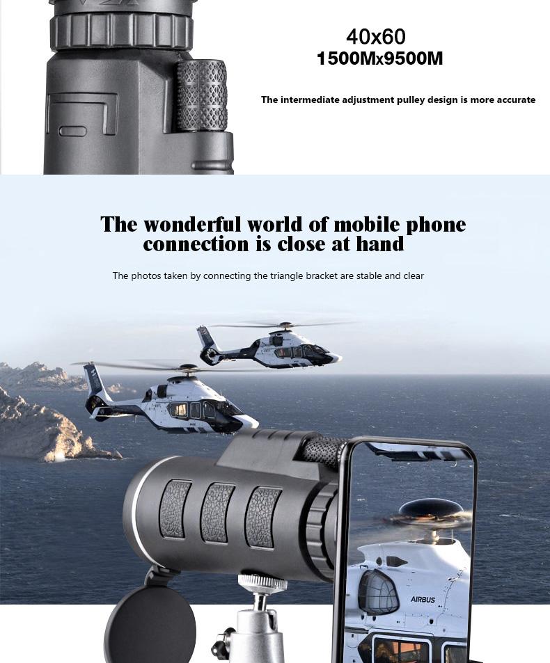 Professional 4k 40X60 High Power Zoom HD Monocular Nanotechnology Telescope